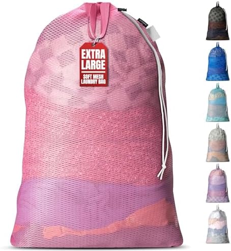 Handy Laundry Mesh XL Laundry Bag 24"x36" with Shoulder Strap, Pink by Handy+Laundry