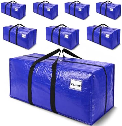 8 Pack Heavy Duty Moving Bags 25 Gallon – Extra Large Moving Boxes with Reinforced Wrap-Around Handles & ID Window, Waterproof Storage Bags for Moving, College Dorm, Home Organization – Blue by Unknown