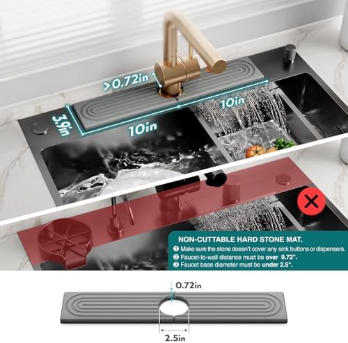 eormoe Faucet Mat for Kitchen Sink - Diatomaceous Earth Faucet Splash Guard, Fast Drying Sink Protector - Water Absorbing Stone for Bathroom Sink (Grey, 20'' x 3.9'') - Image 4