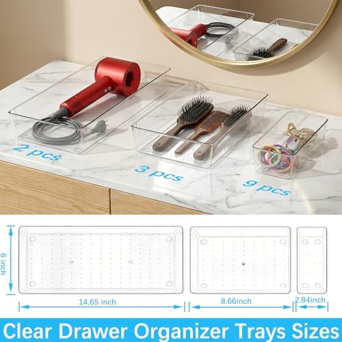Manalete 14 Pcs Plastic Drawer Organizer with 2 pcs 15"x6" Vanity Organizer - Image 2