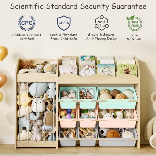 EXPERLAM Kids Toy Organizer, Scalloped Shelf, Plush Holder, 9 Colorful Bins - Image 5