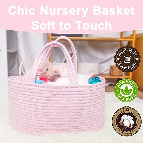 ABenkle Diaper Caddy Organizer - Cotton Rope Nursery Storage Basket for Baby Essentials, Boys & Girls Shower Gift, Changing Table Organizer - Image 7