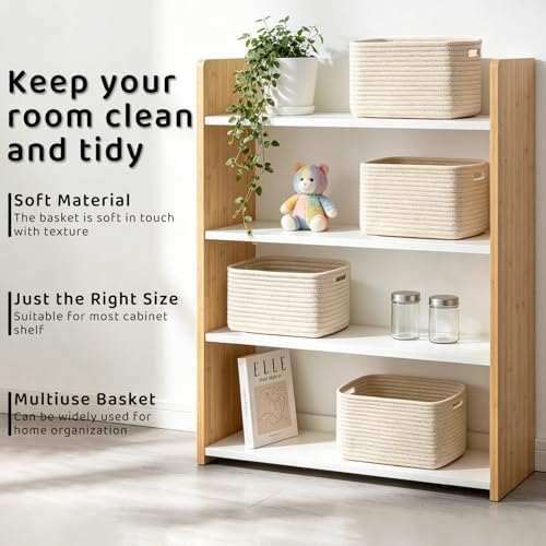 4 Pack Large Storage Baskets for Organizing, 16''Lx12''Wx8''H Woven Baskets for Storage Toys, Towels, Books, and Clothes, Cotton Rope Basket for Shelves with Handle - Image 5