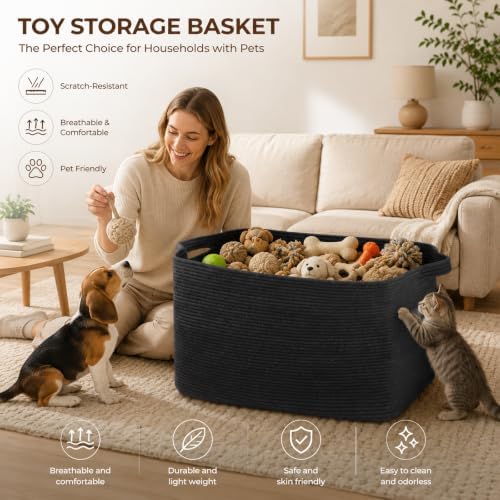 OIASKET 95L Extra Large Blanket Basket, 24" x 16.9" x 14.2" Woven Basket - Image 3
