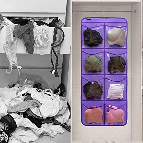 Dual-Sided Hanging Closet Organizer for Socks Underwear Bra Kids Storage Organizer for Baby Clothes Toddler Shoes with 26 Pockets (Purple-Clear Pockets) - Image 4
