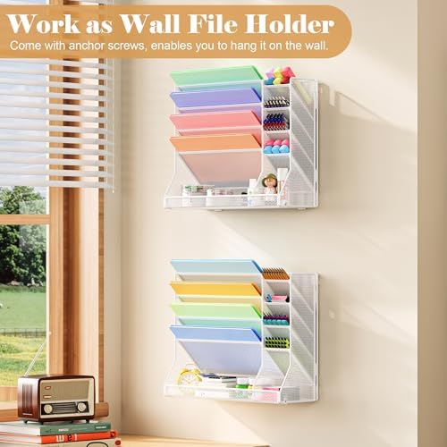Jakyitvi Adjustable 5 Tiers Wall File Organizer Metal Hanging Holder White - Image 4