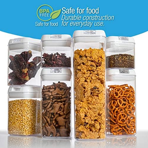 Set of 7 Airtight Food Storage Containers - Pantry Organizer Bins, BPA Free Plastic Containers plus Dry Erase Marker and Labels, White - Image 2