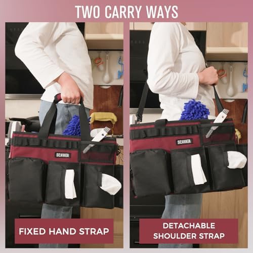 SCAVATA Wearable Cleaning Caddy Bag, Cleaning Caddy Supplies Organizer with Handle & Shoulder Straps for Housekeepers, Under Sink & Car Cleaning Tool Organizers with 4 Foldable Divider (Magenta) - Image 6
