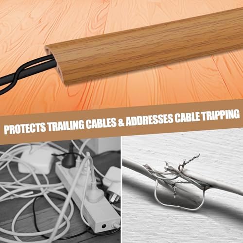 Floor Cord Cover Self Adhesive Cord Hider,3.3FT Cable Management, Extension Strip Protector for Wires, Prevent Cable Trips for Offices, Gyms, Exhibitions Cavity:0.3"(W) x 0.28"(H) Brown Wood - Image 6