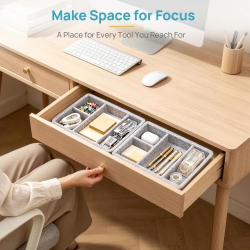 Vtopmart 1Pack-4Compartment Felt Desk Drawer Organize Storage Bins, Grey - Image 5