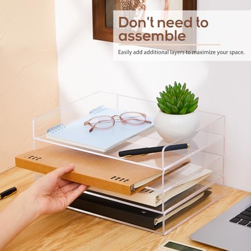 Harloon 4 Tier Paper Organizer Letter Tray Acrylic Desk File Organizer - Image 3
