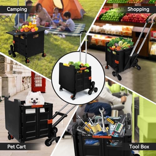 Foldable Utility Cart with Stair Climbing Wheels,Collapsible Rolling Crate with Magnetic Lid Telescopic Cover,Adjustable Telescoping Handle,360° Rotate Wheel Hand Cart for Teacher Shopping Moving - Image 4