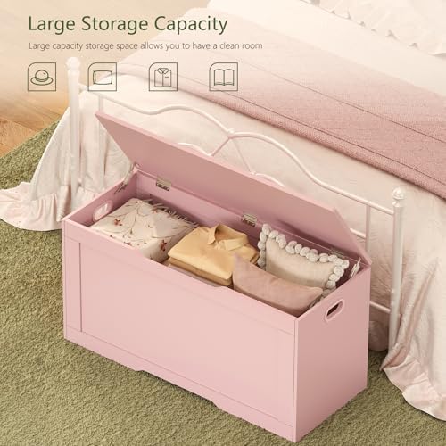 usikey 39.4” Storage Chest, Toy Box with 2 Safety Hinges, Toy Chest, Storage Bench for Bedroom, Supports 220 lb, for Living Room, Entryway, Pink - Image 4