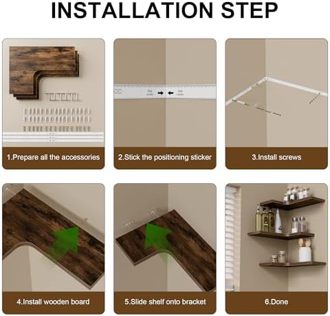 Corner Floating Shelves for Wall Mounted L-Shaped Wood Corner Wall Shelf, Hanging Shelf for Bathroom, Bedroom, Kitchen, Living Room, Office, Home Decor, Set of 3 (Brown) - Image 4
