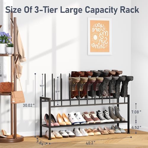DIMJ Boot Rack 3-Tier - Black Metal Boot Storage Rack for Tall Boots Organizer, Multiuse Shoe Rack for Boots, Sneakers, High-Heel, Entryway, Fit for 10 Pairs, Black - Image 3