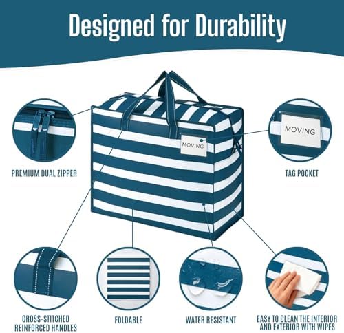 VENO Heavy Duty Moving Bags, 13 Gallon, Classic Navy Stripe, 4 Pack - Image 5