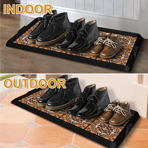 BEHERO Boot Tray Shoe Mat Decorative Patterned, Rubber Boot Matt Tray Indoor and Outdoor Use, 16" x27.5" Shoe Cleaning Mat Non-Slip, Shoe Storage Waterproof with Artistic Prints for Entryway(Gray) - Image 7