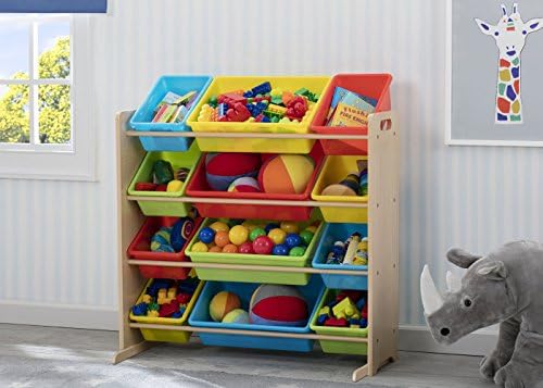 Delta Children Kids Toy Storage Organizer with 12 Plastic Bins - Greenguard Gold Certified, Natural/Primary - Image 2