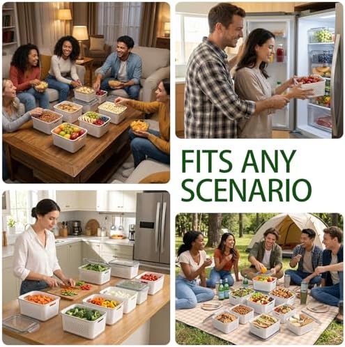 5 Pack Fruit Storage Containers for Fridge with Removable Colanders，5 in 1 Produce Storage Containers with Lids, Leakproof Fridge Organizer Bins for Salad Berry Lettuce Vegetables Meat Keeper Fresh - Image 6