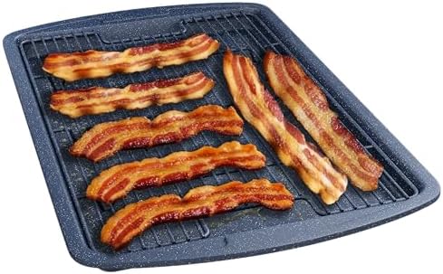 Cookie Sheet with Wire Rack Set, 2-Piece Nonstick Blue Marble Carbon Steel Pan & Cooling Rack, Space-Saving Stackable Set, PFOA, PFOS, PTFE Free, Oven Safe Up to 450°F, 17.4" Pan & 14.7" Rack by Bakken-Swiss