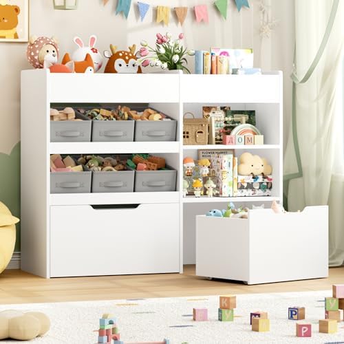 BOTLOG Kids Toy Storage Organizer with Bookshelf and 2 Rolling Drawers by BOTLOG