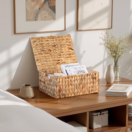 StorageWorks Wicker Basket with Lid, Storage Baskets with Lids, Hyacinth - Image 6