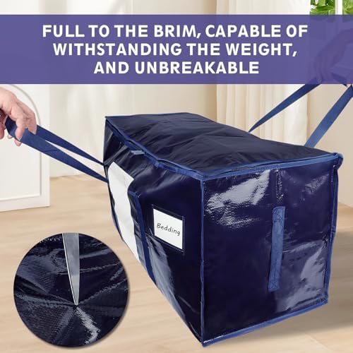 4 Pack Extra Large Moving Bags Heavy Duty 180GSM,130LBS 100L Totes with Visible Window, Zippers & Wrap-Around Handles, Waterproof Reusable, Alt to Moving Boxes, Navy blue - Image 5