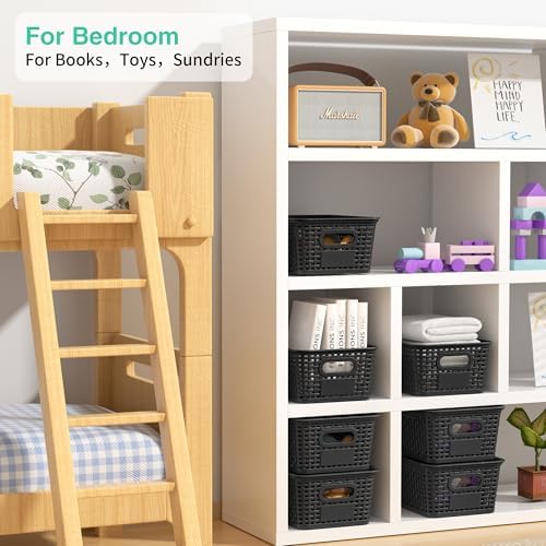 8 Pack Plastic Storage Baskets,Black Stackable Bins with Lid - Image 5
