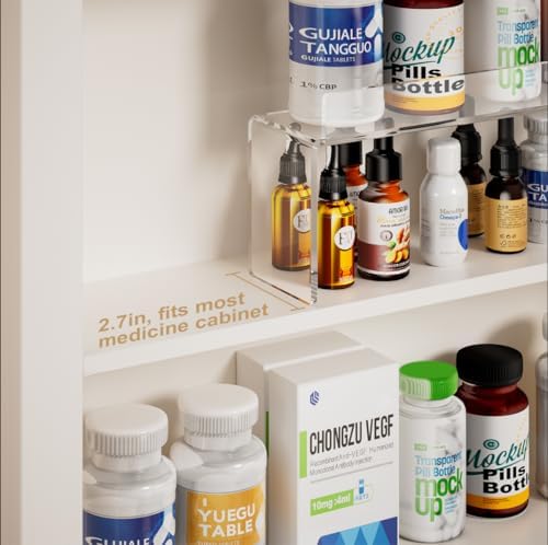 Medicine Cabinet Organizer, Medicine Storage Organizer, Acrylic Makeup Organizer Tray, Clear Bathroom Shelf for Cabinet, Sink, Vanity, Countertop (2-Pack) - Image 4