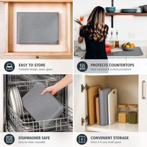 FLASLD 2Pack Heat Resistant Mat for Air Fryer Site on, 16"X24" Fireproof Silicone Mats for Kitchen Counter, Countertop Protector, No-slip and Waterproof Gray - Image 6