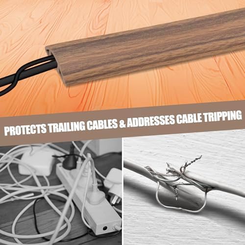 Floor Cord Cover Cavity 0.8"x0.37" Self Adhesive Cord Hider, 3.3FT Low Profile Cable Management, Extension Strip Protector for Wires, Prevent Cable Trips for Offices, Gyms,(Wood Smoked Brown) - Image 6
