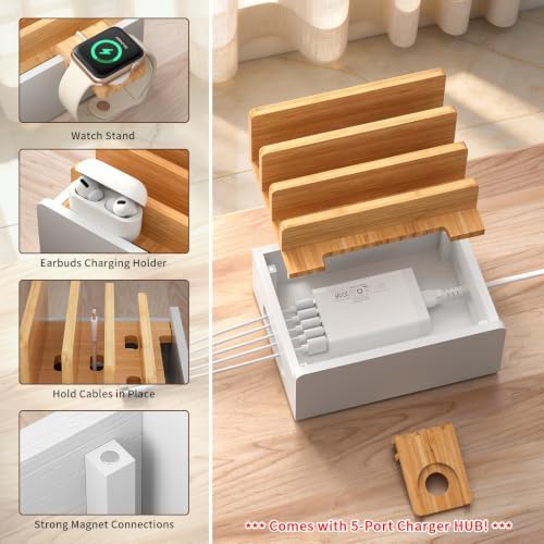 Pezin & Hulin Bamboo Charging Station with USB Charger&Cables-Natural+White - Image 3