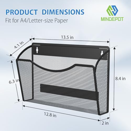 MINDEPOT Magnetic Wall File Organizer, Hanging File Holder, 1 Pack, Black - Image 2