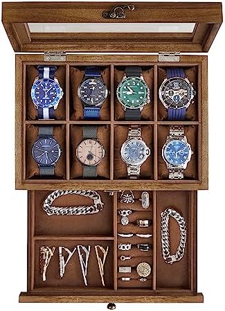 SONGMICS 8-Slot Wooden Watch Box, Display Case with Large Glass Lid by SONGMICSbySONGMICSHOME