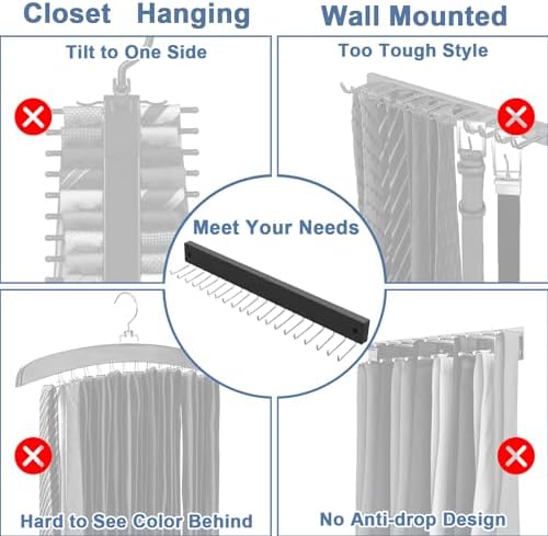 【2 in 1】 Tie Rack Belt Organizer Wall Mounted, Space Saving Tie Hanger for Closet with 20 Storage Hooks, Belt Holder for Closet Organizer Storage - Image 5