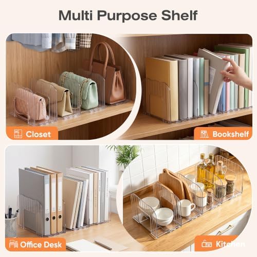 Glxgow 4 Pack Adjustable Acrylic Purse Organizer for Closet Shelf, Clear Handbag Storage Dividers, Detachable & Connectable Bag Organizer for Wallets, Clutches, Purses and Handbags - Image 7