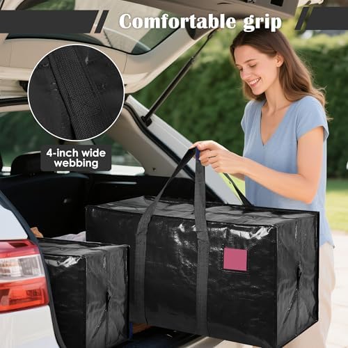12 Pack Moving Bags with Full-Open Side Zipper, Extra Large 93L Heavy Duty Waterproof Foldable Storage Totes for College Dorm, Moving & Home Organization Black - Image 6