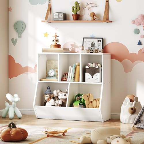 HOOBRO Kids Bookshelf, Bookcase Footboard, 31.5" L Toy Storage Cubby, Children's Toy Shelf, Toy Storage Cabinet, Fit for Children's Room, Playroom, Hallway, Kindergarten, White WT328CW01 - Image 2