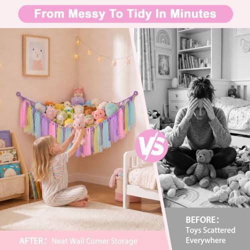 FIOBEE Stuffed Animals Net LED Light Toy Hammock for Kids Bedroom Storage - Image 3