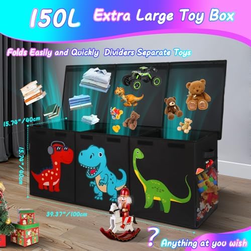 Extra Large Toy Box, Kids Toy Storage Chest with Lids, 40"x16"x16", Black - Image 2