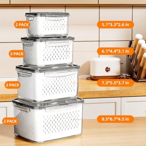 JOYZAN Fruit Storage Containers for Fridge with Airtight Lids 8 Pack - Image 2
