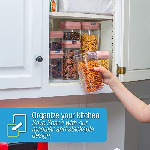 Set of 7 Airtight Food Storage Containers - Pantry Organizer Bins, BPA Free Plastic Containers plus Dry Erase Marker and Labels, Pink - Image 6