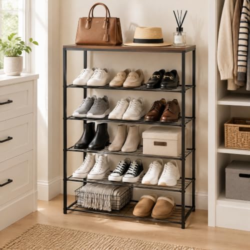 HOMEFORT 6 Tiers Shoe Rack Organizer,23" Shoe Storage Shelf for Closet, Shoe Rack for Entryway, Each Tier Fits 3 Pairs, Shoe Stand with Metal Shelves and MDF Top Board, Walnut - Image 3
