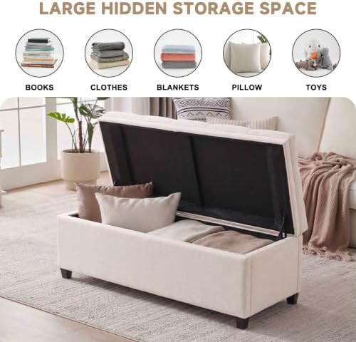 Mangodan 43 Inch Storage Ottoman, Tufted Ottoman with Storage - Image 3