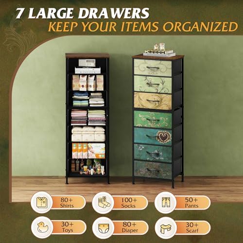 WLIVE Tall Dresser for Bedroom, 7 Drawer Dresser, Floral - Image 6