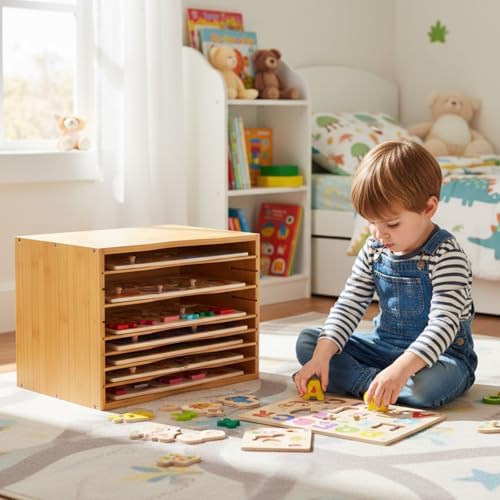1 Pack Bamboo Puzzle Storage Rack, 7-tier, Fits Standard 9" x 12" Puzzles - Image 5