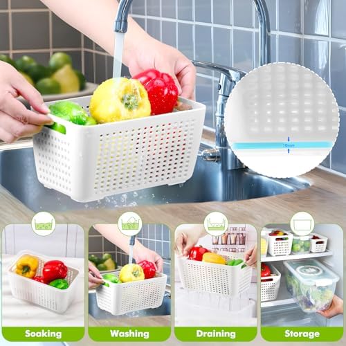 LUXEAR Produce containers for fridge,3 Set Fruit Containers with Removable Colander, BPA-Free Produce Saver Containers with Lids Dishwasher&Microwave Safe Keep Fruits, Vegetables, Berry, Fresh Longer - Image 5