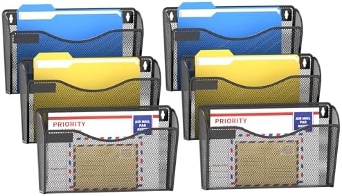 samstar 6 Pack Mesh Wall Mounted File Holder Metal Wall File Pocket Mail Organizer for Office/Home(with Label Panel) - Image 2