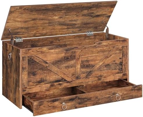 HOOBRO Storage Chest, 39.3" Toy Chest with Drawer, Wooden Storage Bench, Sturdy Entryway Bench Supports 330 lb, Shoe Bench, Safety Hinge, U-Shaped Opening, Easy Assembly, Rustic Brown FG710CW01G2 by HOOBRO