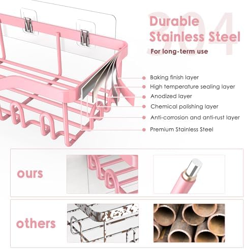 NESOMI Shower Caddy Adhesive Shower Organizer 8-Pack, Rustproof Stainless Steel Bathroom Shelves, Large Capacity No-Drill Rack Storage Accessories with Soap Dish Toothbrush Holder Hooks - Image 3